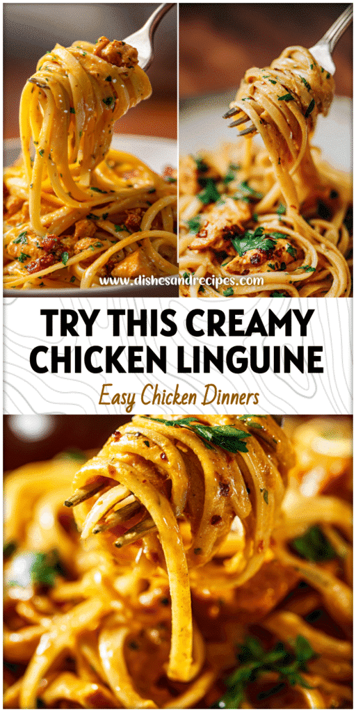 Creamy butter chicken linguine twirled on a fork with rich garlic sauce for an elegant dinner idea chicken.